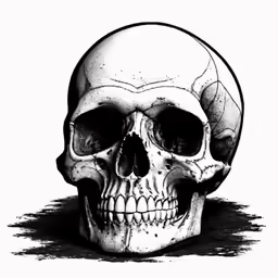 a black and white photo of a skull on the ground
