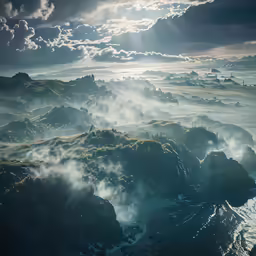 a scenic view of clouds and hills from the air