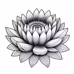 the outline of a large lotus flower,a black and white flower in a circle
