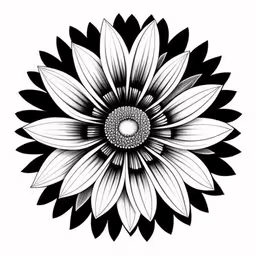 a black and white flower with long petals,a black and white flower drawing on paper