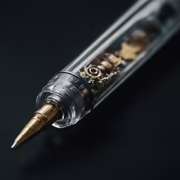 a close up view of a pen with a mechanical design