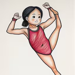 a drawing of a girl in a red bodysuit,this drawing is titled a woman