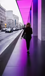 a woman with a black jacket and bag on street