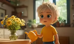 a cute little boy holding a watering can