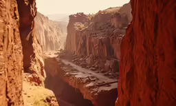a narrow road is in the middle of canyons