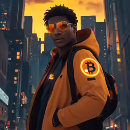 man in hoodie with reflective sunglasses on the street