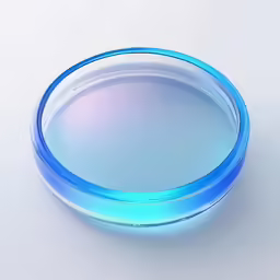 the underside of a glass plate with a bright blue circle