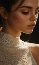 a beautiful young lady is photographed from behind while wearing white powder
