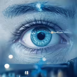 an image of a womans eyes with blue and black highlights on them