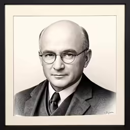 a black and white photo of a man wearing glasses