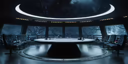 a large table with lots of chairs near it