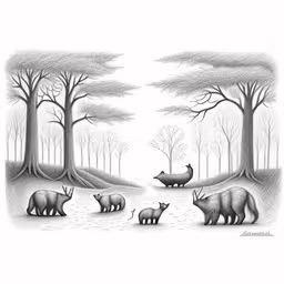 a drawing with two bears and an animal