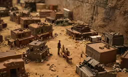 a miniature model of buildings and construction in the desert