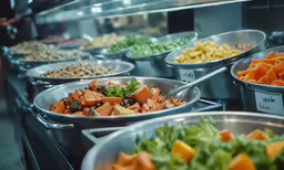 several trays of vegetables and nuts are on a buffet table