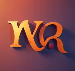there is a letter that says rv on it,the letter wlr spelled in 3d, with a sphere between the letter and it