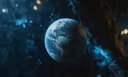 the earth is falling into water as seen through a tree