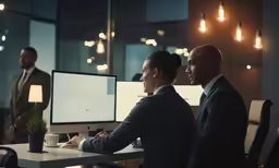 two people looking at the computer screen and working on something