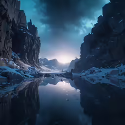 the sun shines through the clouds over a river and mountains