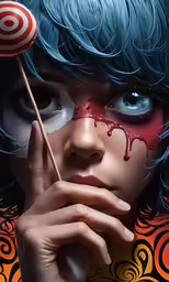 a woman with a candy apple as a lollipop