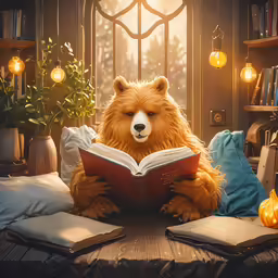 the movie paddington bear sitting on his bed reading a book