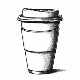 the coffee cup is in the drawing style