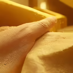 a closeup of a yellow substance on a bed