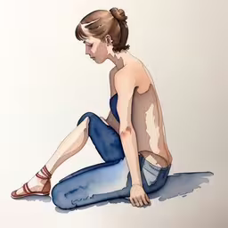 this is a painting of a woman sitting cross legged