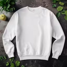 a white sweatshirt sitting next to some flowers