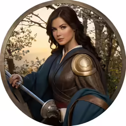 a beautiful woman dressed in armor with sword