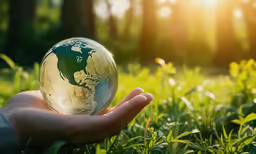 a person holding a glass earth in their hand
