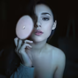 a beautiful young woman holding onto her circular object
