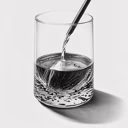 a pencil drawing of a glass full of water