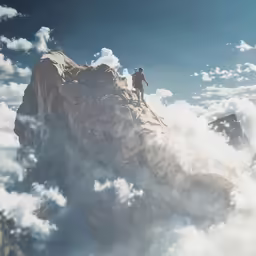 a man standing on a high altitude mountain top above clouds