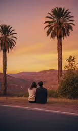 two people are sitting on the side of the road