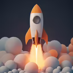 a rocket launching from the clouds of eggs