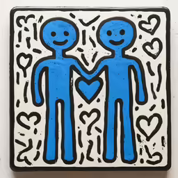 an art piece with two people holding hands