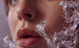 a girl is wearing white, water - themed, lip ring