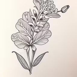 the flower is drawing on a white paper,a black and white drawing of flowers,a black and white drawing of flowers on a sheet,a black and white drawing of flowers,a pen drawing of some flowers on a white sheet