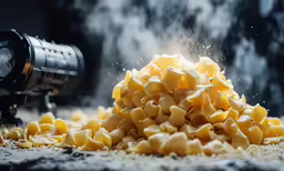 the pile of pasta is being used to make pasta