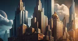 a large city with tall buildings under a cloudy sky
