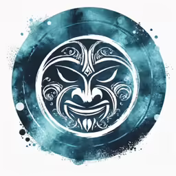 a circle with an image of a demon face inside it