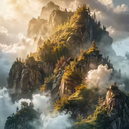 a picture of some mountains with trees on top