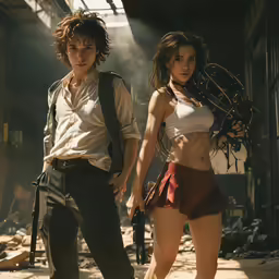 two people with guns and shorts are posing for a picture