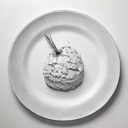 a white plate with some ice cream on it