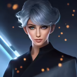 a close up of a person with silver hair