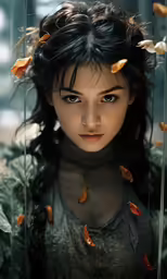 woman looking into the camera surrounded by orange peels