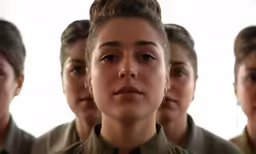 a woman is shown with four other women behind her