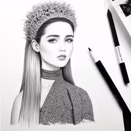 a pencil drawing of a woman wearing a crown