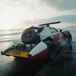 a unique looking car is being driven on the beach