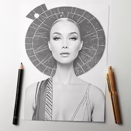 a drawing of a woman with large circular sunglasses